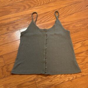 American Eagle Ribbed Button Front Olive Tank Top Women’s Size M Casual Knit